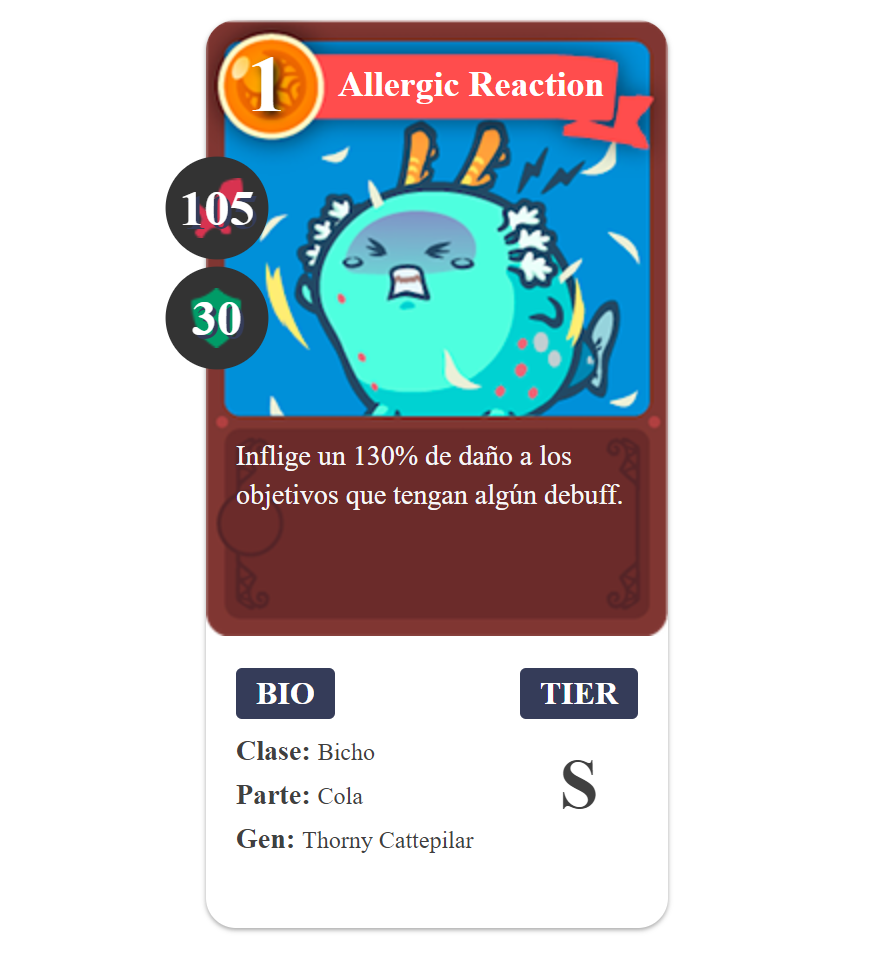 Cartão Axie Infinity Bug Reação Alérgica