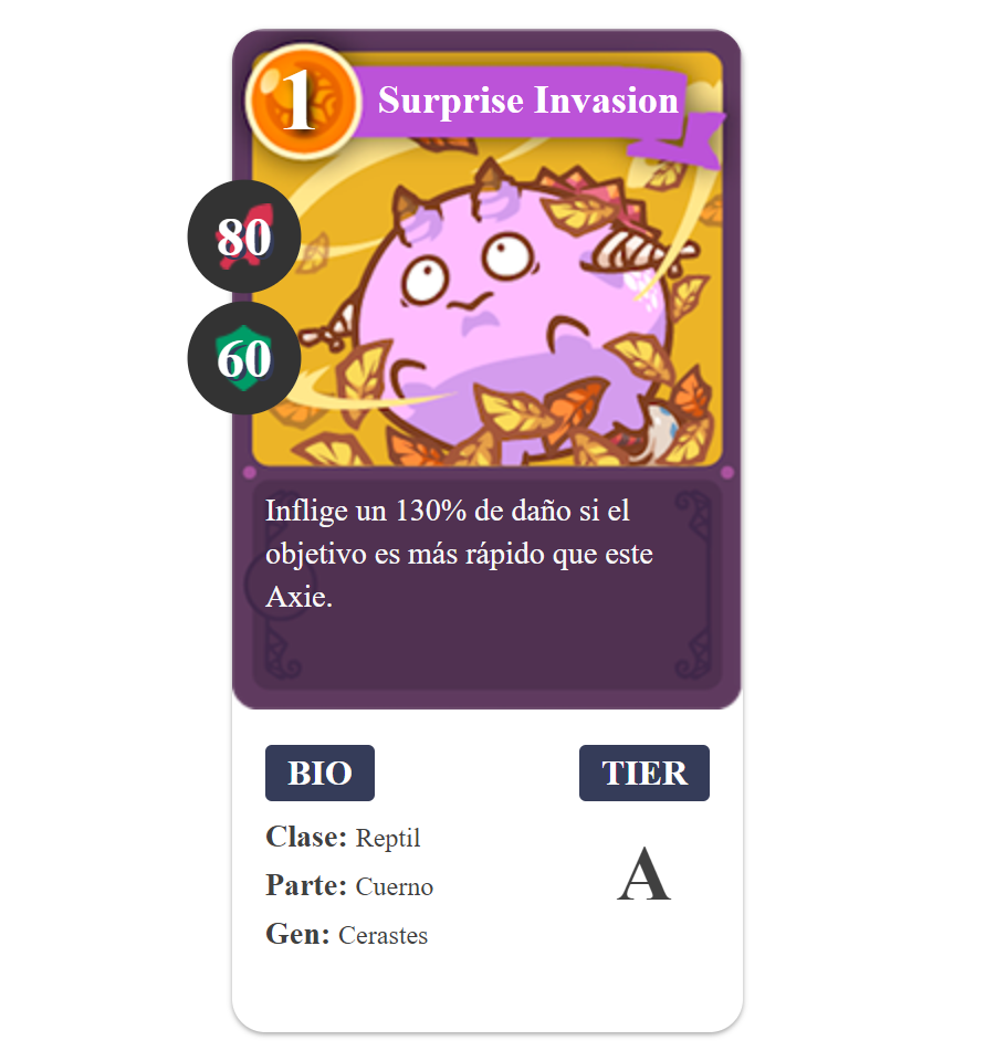 Axie Infinity Reptile Surprise Invasion Card