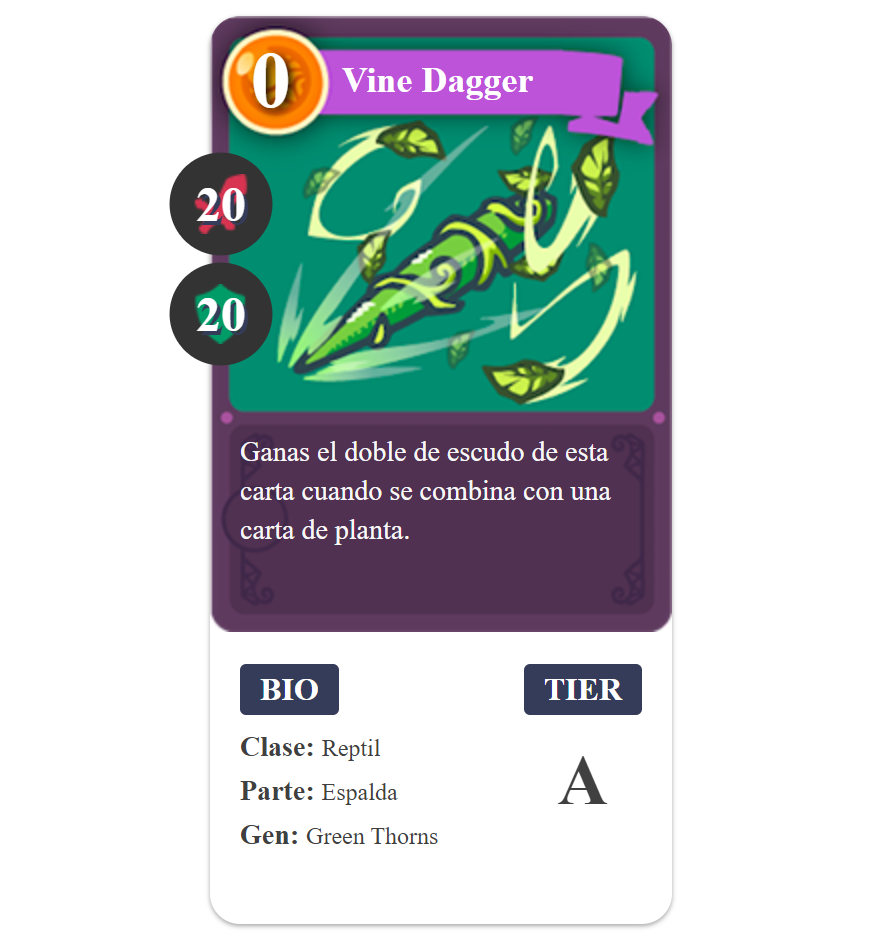 Axie Infinity Vine Dagger cartão de réptil